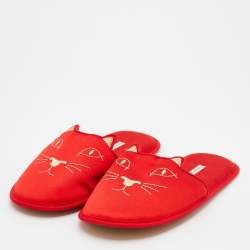 Pre Owned Charlotte Olympia Red Satin Kitty Slipper Flats Size XS 38