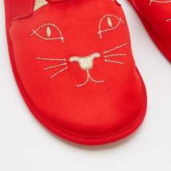 Pre Owned Charlotte Olympia Red Satin Kitty Slipper Flats Size XS 38