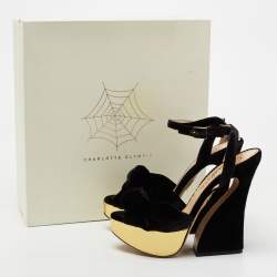 مملوكة مسبقًا Charlotte Olympia Black Velvet Vreeland Platform Sandals Size 39