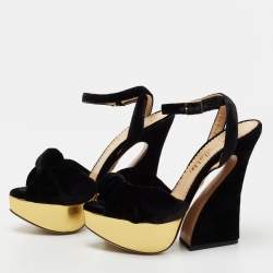 مملوكة مسبقًا Charlotte Olympia Black Velvet Vreeland Platform Sandals Size 39