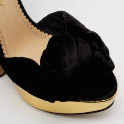 مملوكة مسبقًا Charlotte Olympia Black Velvet Vreeland Platform Sandals Size 39