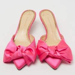 Charlotte Olympia Neon Pink Satin Sophie Mules Size 38.5