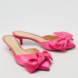 Charlotte Olympia Neon Pink Satin Sophie Mules Size 38.5