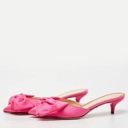 Charlotte Olympia Neon Pink Satin Sophie Mules Size 38.5