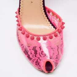 Pre Owned Charlotte Olympia Pink PVC Soho Studded Ankle Strap Pumps Size 38.5