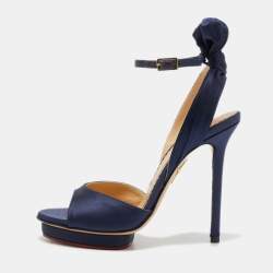 Pre Owned Charlotte Olympia Blue Satin Wallace Ankle Strap Sandals Size 35