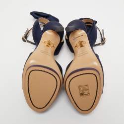 Pre Owned Charlotte Olympia Blue Satin Wallace Ankle Strap Sandals Size 35