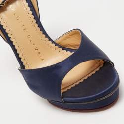 Pre Owned Charlotte Olympia Blue Satin Wallace Ankle Strap Sandals Size 35