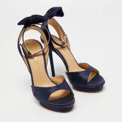 Pre Owned Charlotte Olympia Blue Satin Wallace Ankle Strap Sandals Size 35