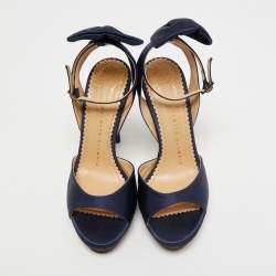 Pre Owned Charlotte Olympia Blue Satin Wallace Ankle Strap Sandals Size 35