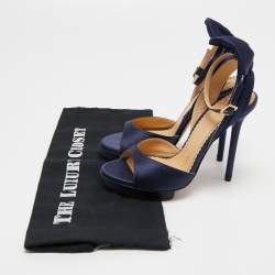 Pre Owned Charlotte Olympia Blue Satin Wallace Ankle Strap Sandals Size 35