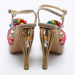 Charlotte Olympia Multicolor Satin and Canvas Strappy Platform Sandals Size 37.5