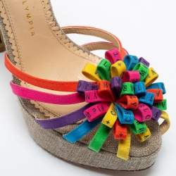 Charlotte Olympia Multicolor Satin and Canvas Strappy Platform Sandals Size 37.5