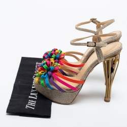 Charlotte Olympia Multicolor Satin and Canvas Strappy Platform Sandals Size 37.5