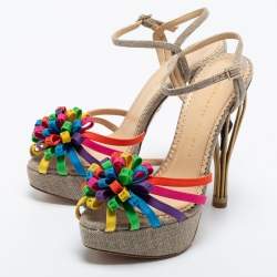 Charlotte Olympia Multicolor Satin and Canvas Strappy Platform Sandals Size 37.5