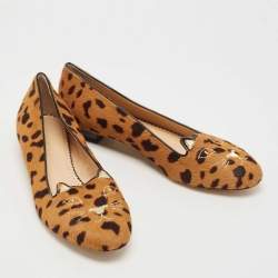 Charlotte Olympia Brown Calf Hair Leopard Print Cat Ballet Flats Size 40