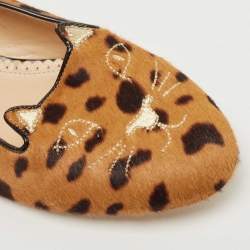 Charlotte Olympia Brown Calf Hair Leopard Print Cat Ballet Flats Size 40