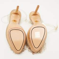 Pre Owned Charlotte Olympia Gold/Beige Canvas and PVC Platform Ankle Strap Pumps Size 40