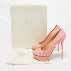 Charlotte Olympia Pink Python Embossed Leather Priscilla Platform Pumps Size 40