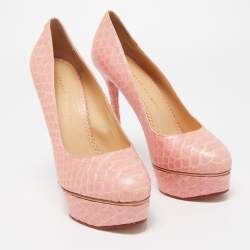 Charlotte Olympia Pink Python Embossed Leather Priscilla Platform Pumps Size 40
