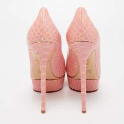 Charlotte Olympia Pink Python Embossed Leather Priscilla Platform Pumps Size 40