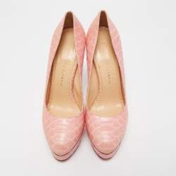 Charlotte Olympia Pink Python Embossed Leather Priscilla Platform Pumps Size 40