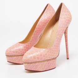 Charlotte Olympia Pink Python Embossed Leather Priscilla Platform Pumps Size 40