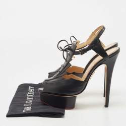 Pre Owned Charlotte Olympia Black Leather Peep Toe Platform Ankle Strap Sandals Size 39
