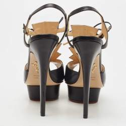 Pre Owned Charlotte Olympia Black Leather Peep Toe Platform Ankle Strap Sandals Size 39