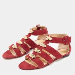 Pre Owned Charlotte Olympia Garnet Red Suede One More Kiss Flat Gladiator Flat Sandals Size 36