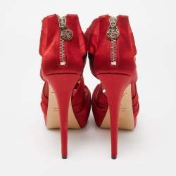 Pre Owned Charlotte Olympia Red Satin Andrea Knotted Sandals Size 41