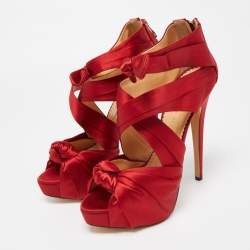 Pre Owned Charlotte Olympia Red Satin Andrea Knotted Sandals Size 41