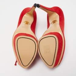 مملوكة مسبقًا Charlotte Olympia Red Suede Daphne Scalloped Trim Peep Toe Platform Pumps Size 40