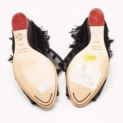 Charlotte Olympia Black Polka Dot Mesh Fringe Wedge Mules Size 39.5