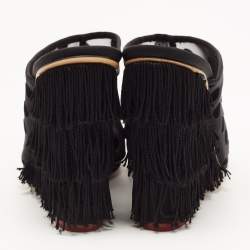 Charlotte Olympia Black Polka Dot Mesh Fringe Wedge Mules Size 39.5