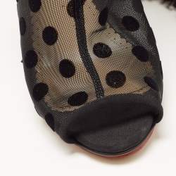 Charlotte Olympia Black Polka Dot Mesh Fringe Wedge Mules Size 39.5