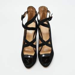 Charlotte Olympia Black Suede Gladys Strappy Platform Sandals Size 41