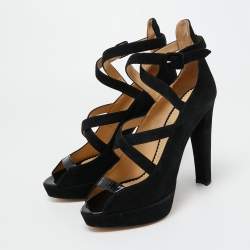 Charlotte Olympia Black Suede Gladys Strappy Platform Sandals Size 41