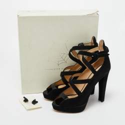 Charlotte Olympia Black Suede Gladys Strappy Platform Sandals Size 41