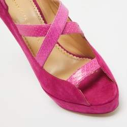 Charlotte Olympia Pink Snakeskin and Suede Ankle Strap Pumps Size 41