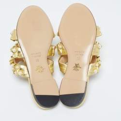 Charlotte Olympia Gold Pleated Leather Pearl Embellished Flats Size 35