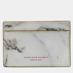 Charlotte Olympia Grey Marble Print Leather Kitty Card Holder