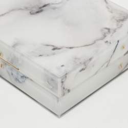 Pre Owned Charlotte Olympia White Marble Effect Perspex Spider Pandora Box Clutch