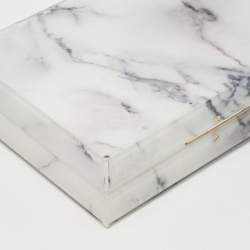 Pre Owned Charlotte Olympia White Marble Effect Perspex Spider Pandora Box Clutch