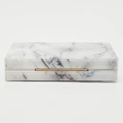 Pre Owned Charlotte Olympia White Marble Effect Perspex Spider Pandora Box Clutch