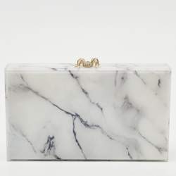 Pre Owned Charlotte Olympia White Marble Effect Perspex Spider Pandora Box Clutch