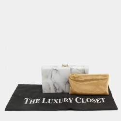 Pre Owned Charlotte Olympia White Marble Effect Perspex Spider Pandora Box Clutch