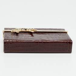 Pre Owned Charlotte Olympia Leopard Detail Brown Croc Embossed Leather Clutch