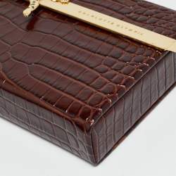 Pre Owned Charlotte Olympia Leopard Detail Brown Croc Embossed Leather Clutch