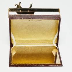 Pre Owned Charlotte Olympia Leopard Detail Brown Croc Embossed Leather Clutch